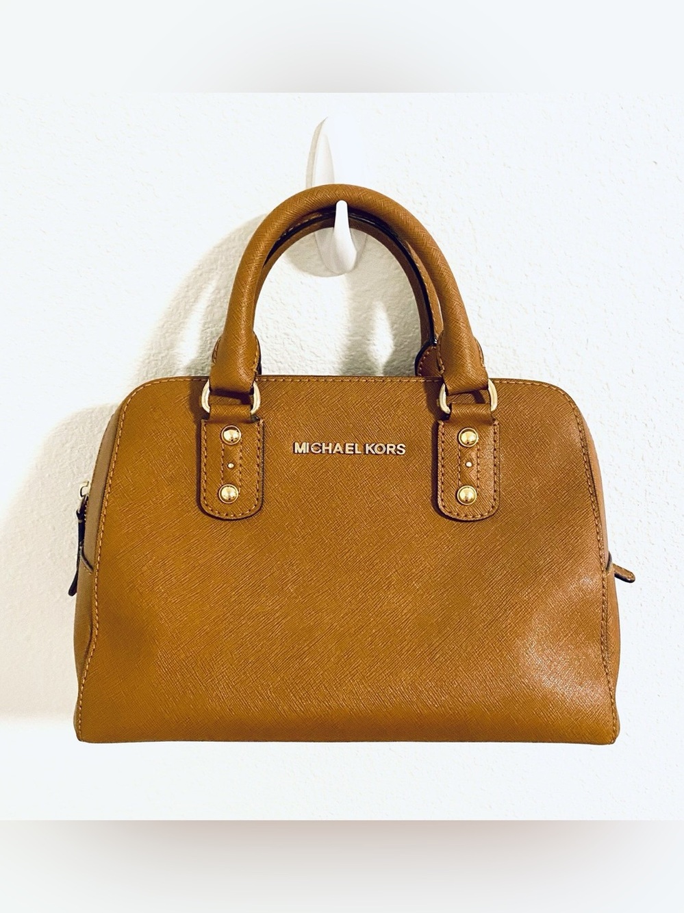 Michael Kors Tan Saffiano Leather Satchel with Gold Hardware